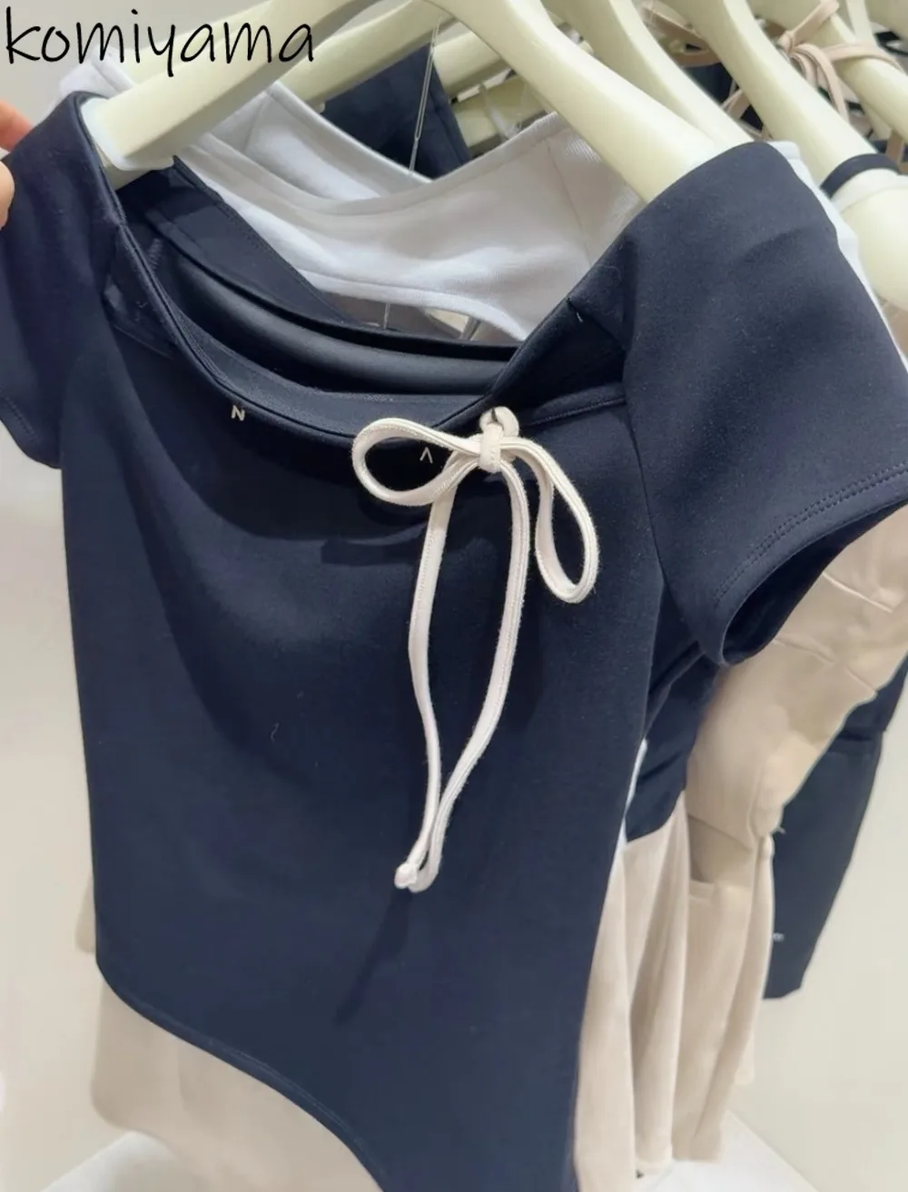 

Hollow Out Lace-Up Ropa De Mujer Slash Neck Off Shoulder Woman 2025 Clothes Short Sleeve Clothing Japanese New T Shirts Roupas