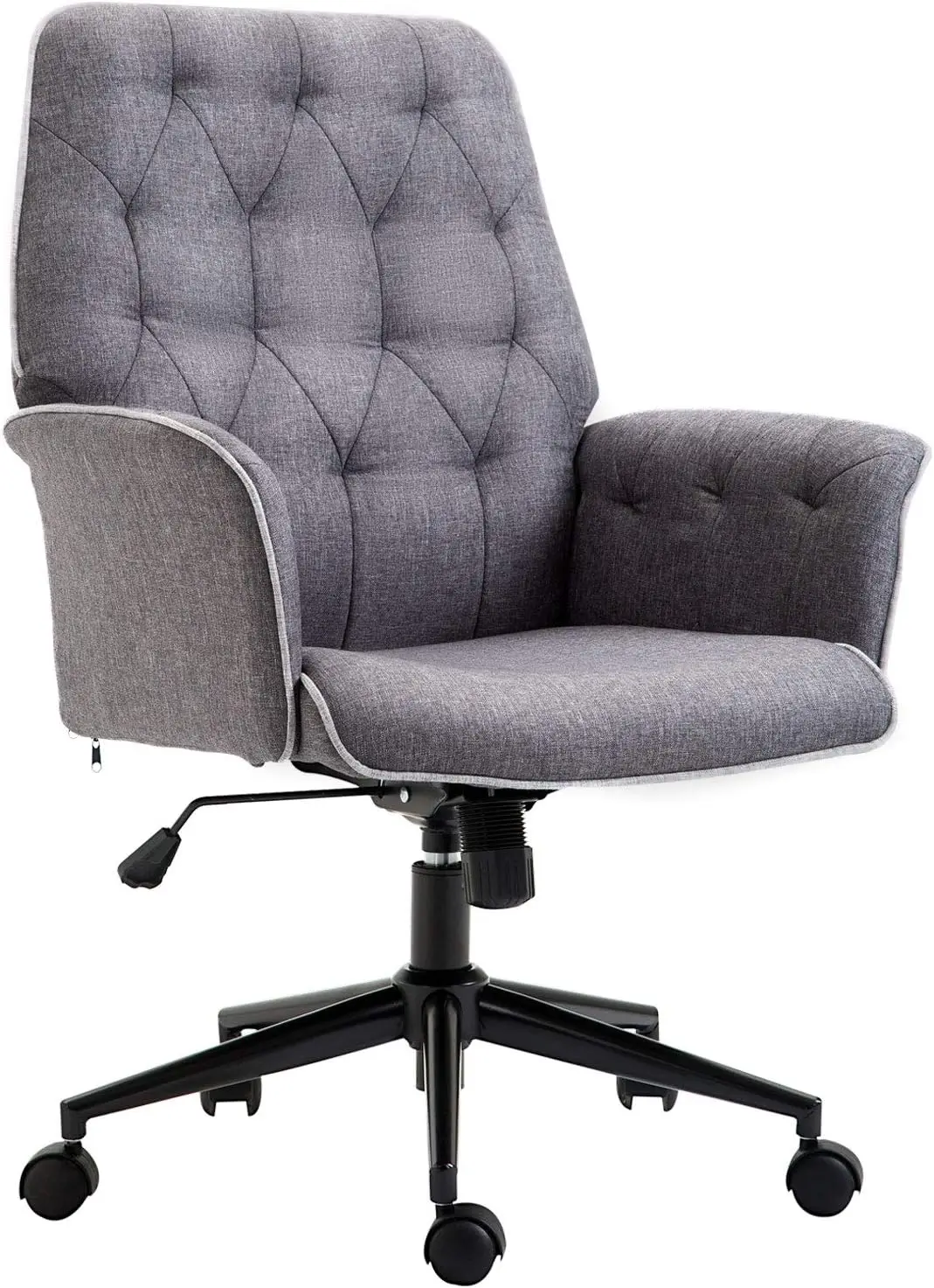 Vinsetto Linen Home Office Chair, Tufted Height Adjustable Computer Desk Chair with Swivel Wheels and Padded Armrests, Dark Gray