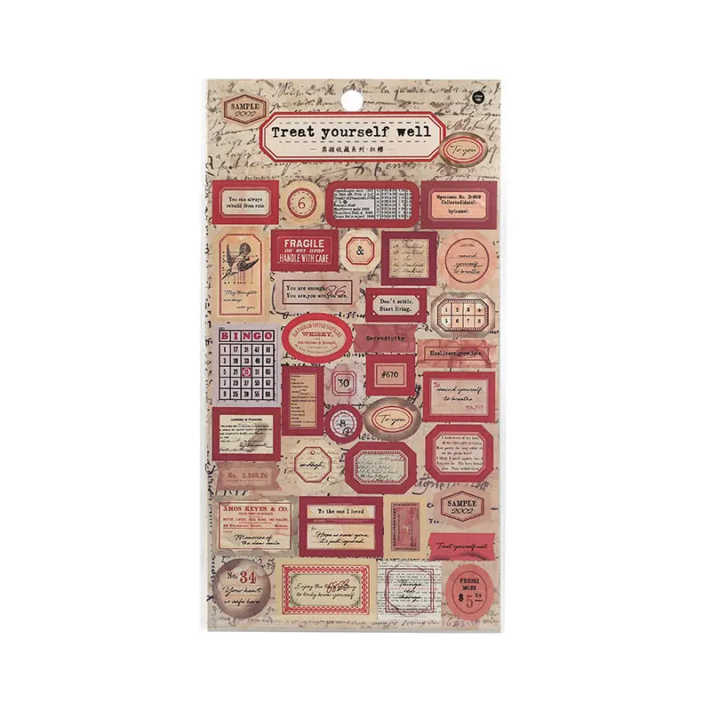 JIANWU 1 Sheet Vintage Literature Art Receipt Sticker DIY Diary Scrapbooking Labels Decoration Journal Phone Stickers Stationery