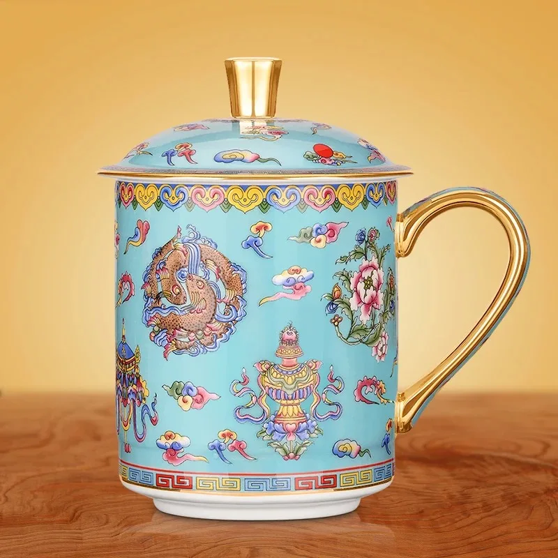 

Керамическая чашка Цзиндэчжэнь для питья с крышкой, офисная чашка, эмалированная фарфоровая чашка с костями