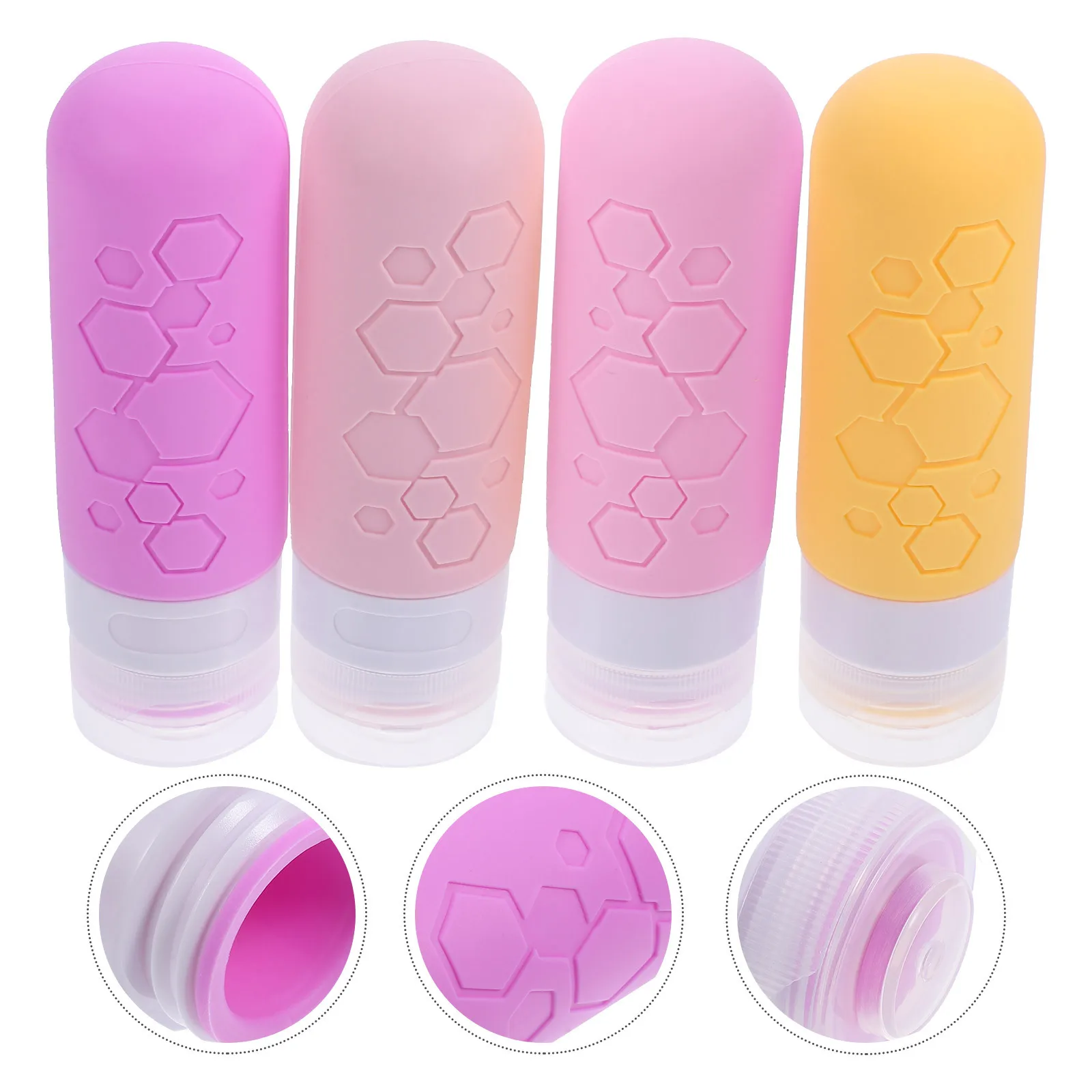 Garrafas de viagem de silicone, 4 unidades, à prova de vazamento, produtos de higiene pessoal, recipientes recarregáveis, 90ml, tamanho portátil, conjunto para shampoo, loção