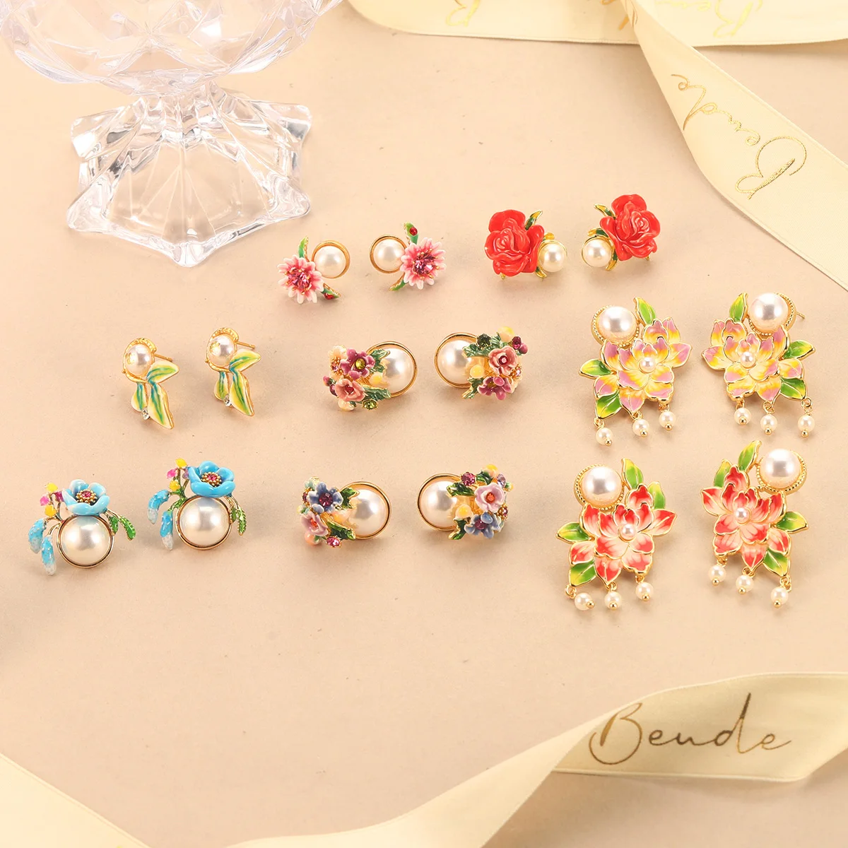 

Handmade Enamel Flower Pearl Earrings - Vintage Bohemian Floral Stud & Dangle Jewelry Collection for Women Girls Gift