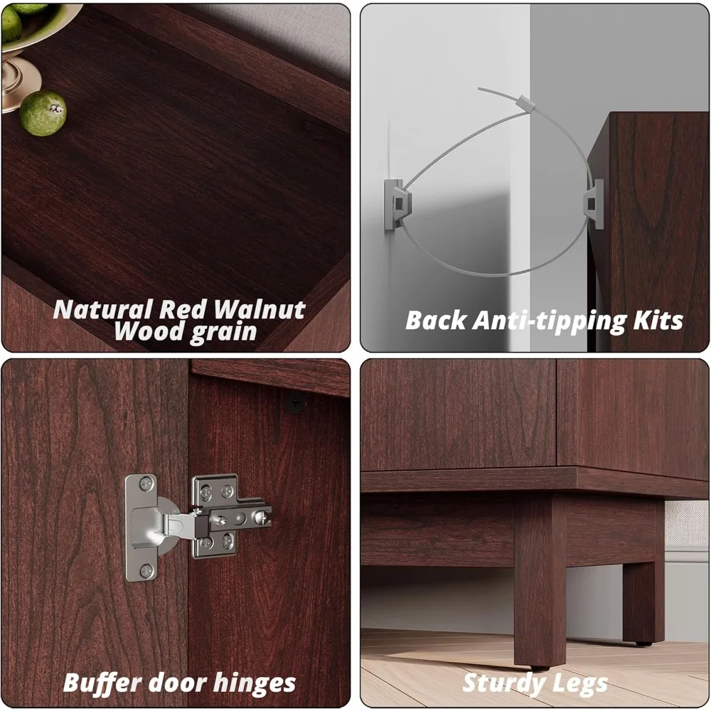 خزانة تخزين IRONCK، خزانة بوفيه مع أبواب شبكية ورفين قابلين للتعديل، خزانة جانبية لمنتصف القرن للمطبخ، وغرفة الطعام #5