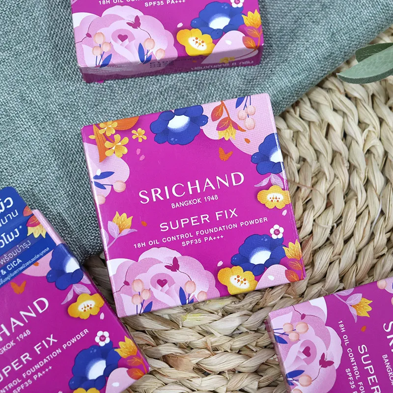 Thai Srichand Super Oil-Control Powder 6g, Long-Lasting Setting & Waterproof Coverage, Conceals & Prevents Makeup Smudge