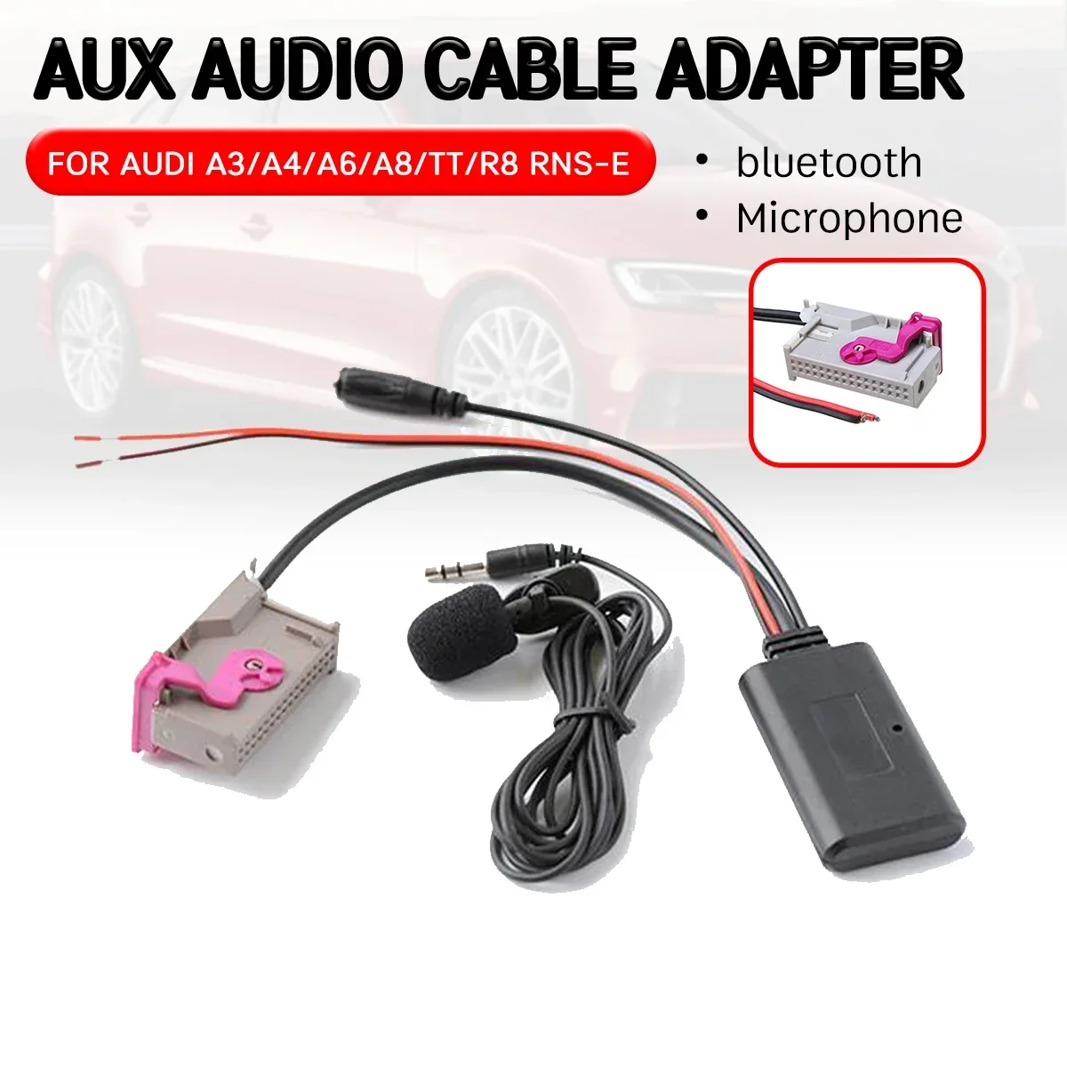 

bluetooth Aux Receiver Cable Adapter with Microphone Hands-free aux module for 32 Pin Head Unit for Audi A3 A4 A6 A8 TT R8 RNS-E