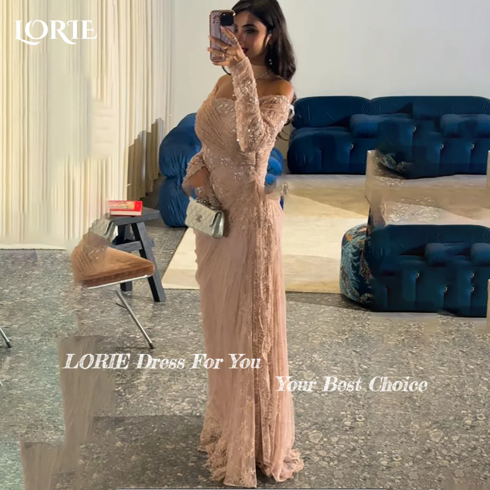 LORIE Shawl Crepe Mermaid Evening Dress Sexy Lace Appliques Illusion Prom Dress Corset Train Floor Length Party Gown Customized image 2