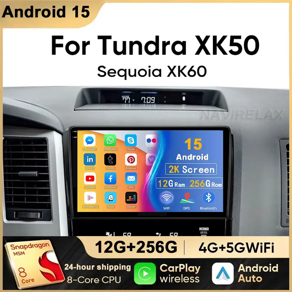 

For Toyota Tundra XK50 2007 - 2013 Carplay Auto 4G+WIFI GPS Car Radio Navigation Multimedia Video Player Stereo BT Android 15