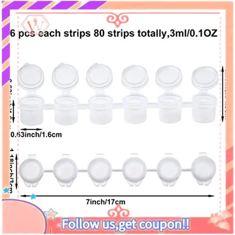 Upgraded 160 Strips 960 Pots Empty Paint Strips Paint Cup Pots Mini Paint Pots Clear Storage Containers For Paintings Art (3Ml)