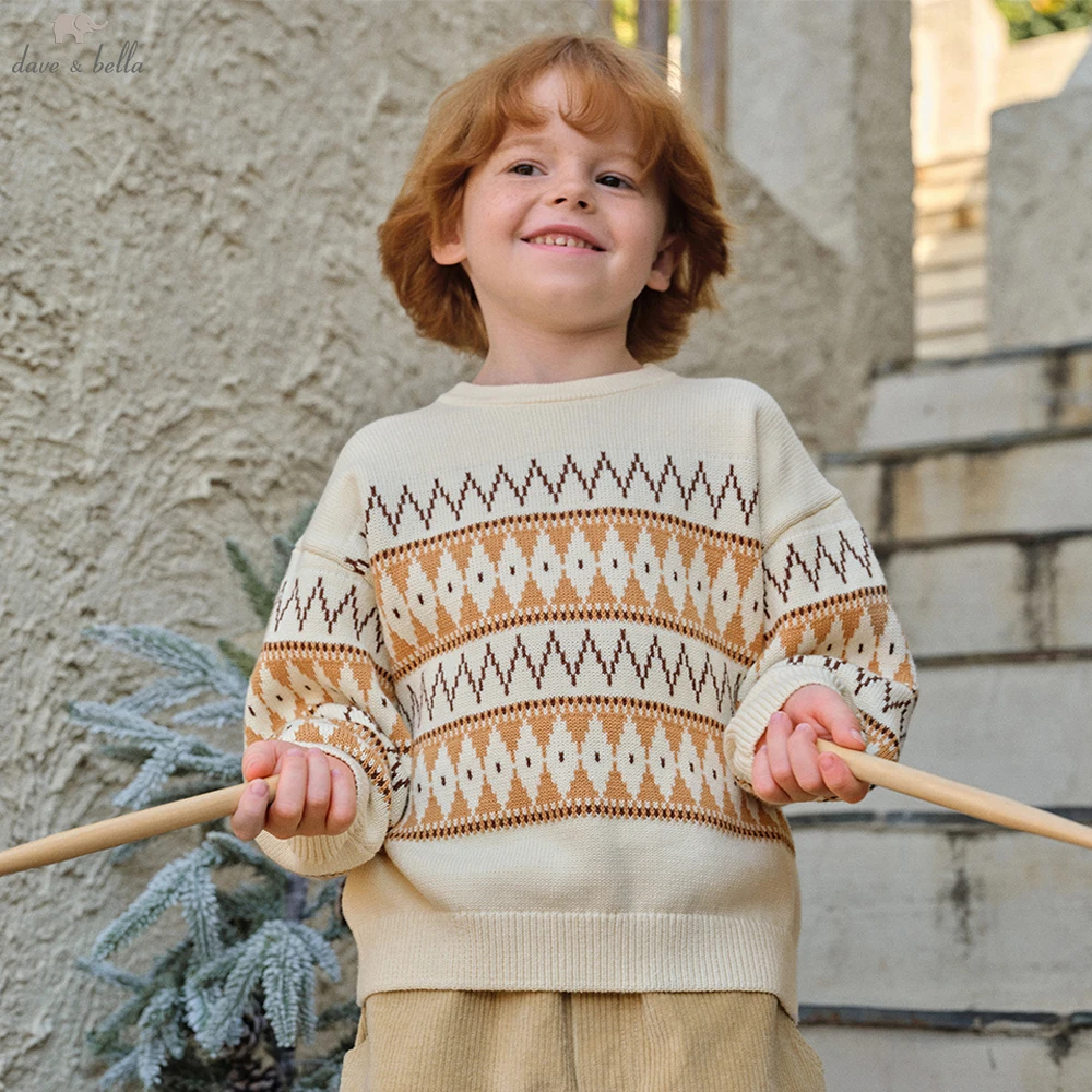 

Dave Bella, осенне-зимний теплый пуловер, свитер на весну, вязаный свитер для мальчиков, детская верхняя одежда, пальто, детская одежда DK4254436