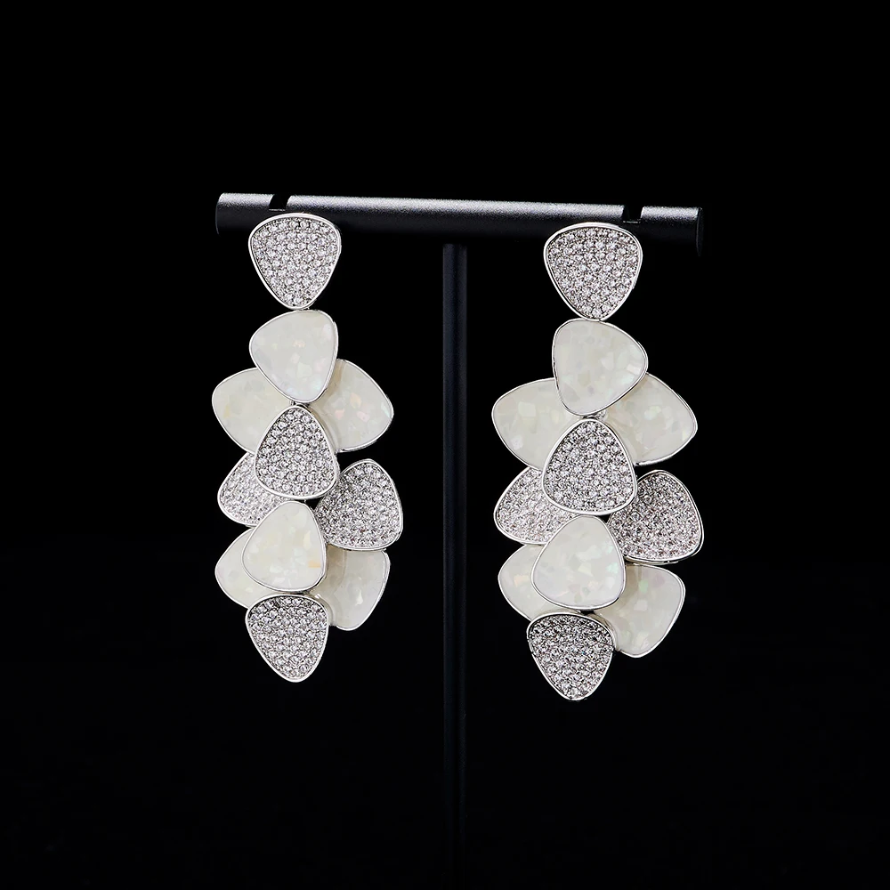 TIRIM Luxury Trendy Abalone Shell Tree Leaf Dangle Earrings for Women Zircon Mirco Paved Wedding Drop Earring Fashion Jewelry