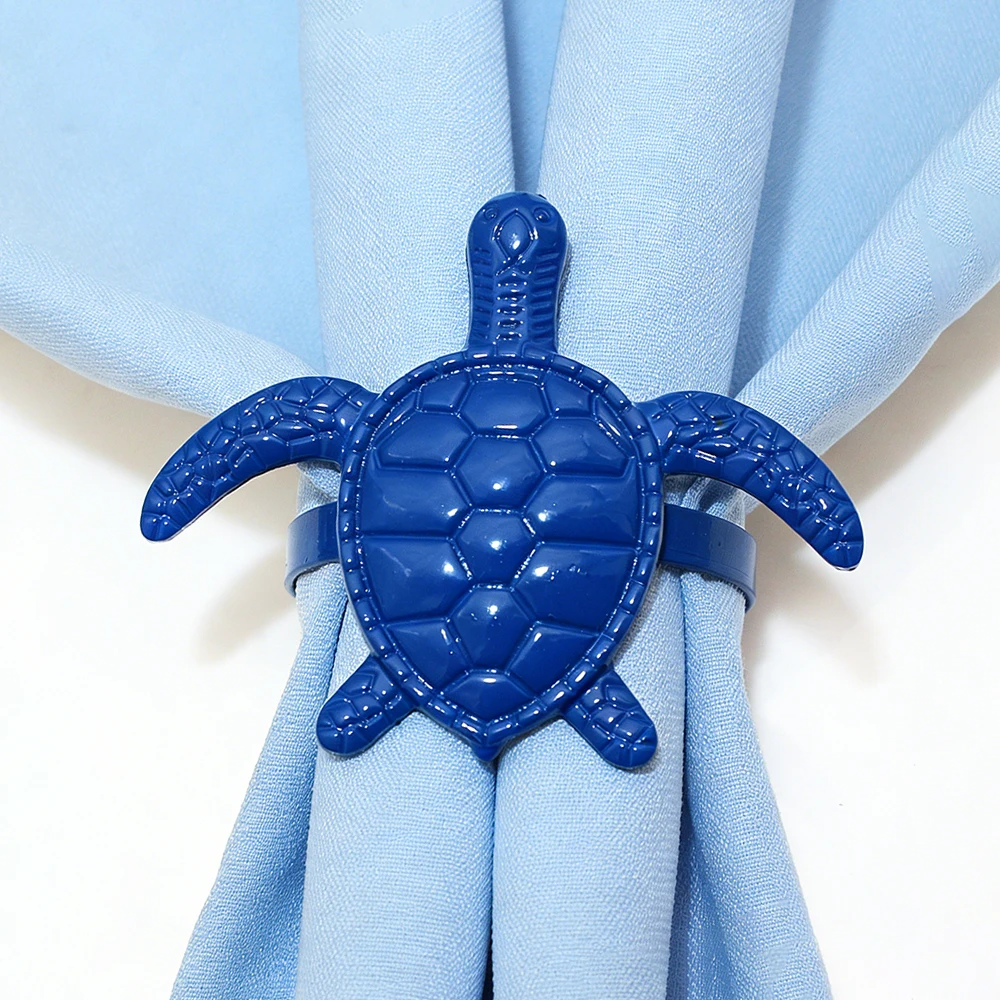 10pcs Blue Sea Turtle Napkin Rings, Ocean Turtle Napkin Holders for Beach Nautical Wedding Table Decor