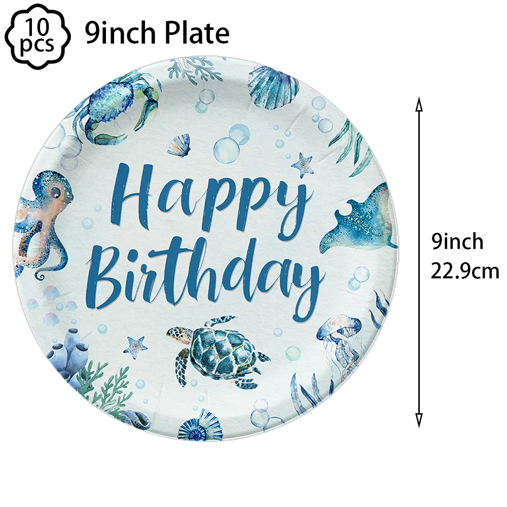 Ocean Disposable Tableware Set Plates Napkins Blue Sea World Themed Plates Cups Napkins Ocean Birthday Party decoration Supplies view 3