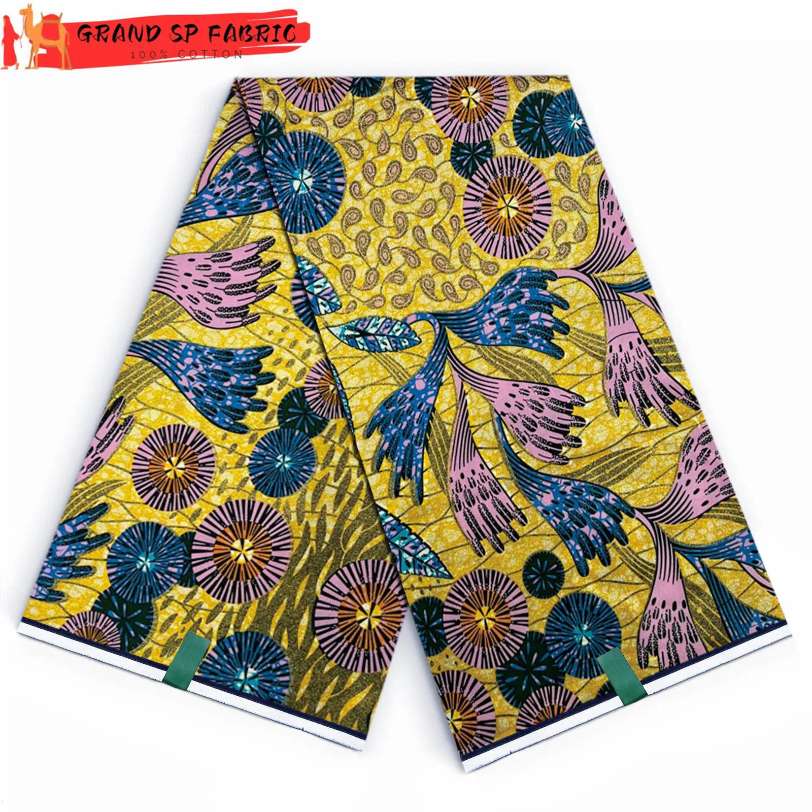 

New Arrived Grand Super 100% Cotton African Wax Fabric High Quality Wax Print Ankara Fabric 6yards For Sewing Women Party Dress
