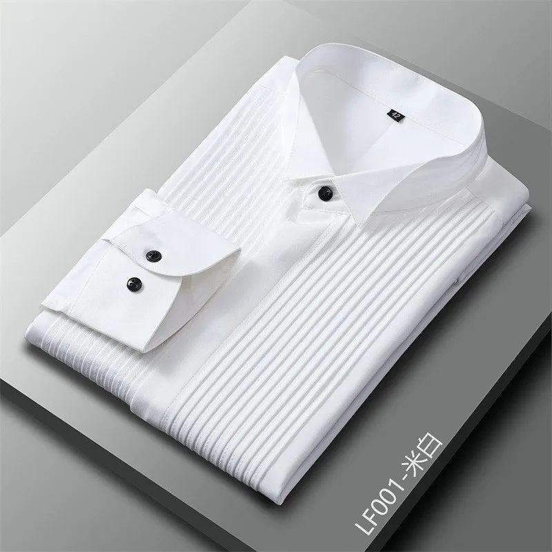 

Men's French Pleated Long Sleeve Dress Shirt | Formal Shirt for Wedding & Banquet