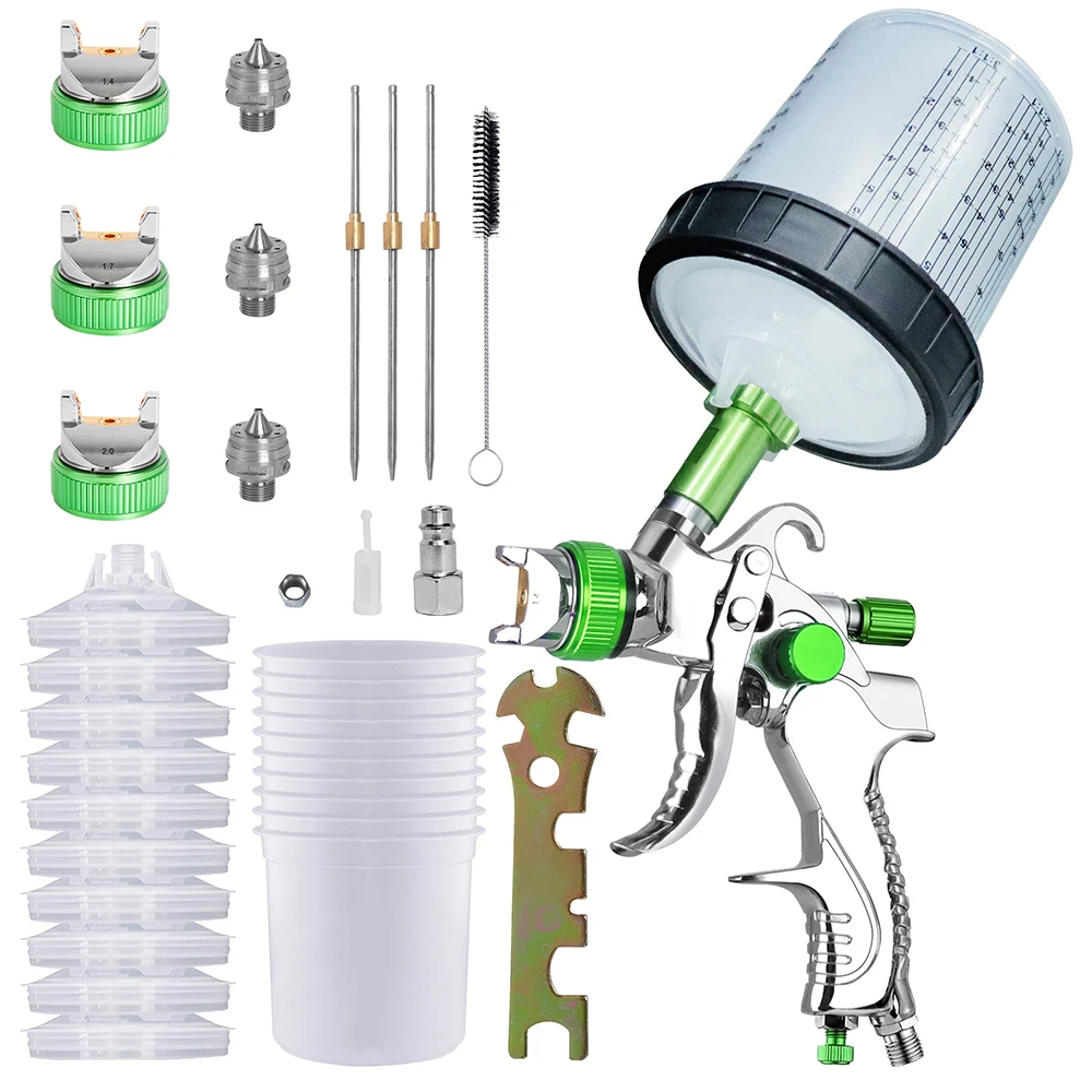 HVLP Spuitpistool 1.4/1.7/2.0mm Nozzle Zwaartekracht Airbrush Voor Auto Schilderen Tool 10 stuks 600 ml Geen Schone Wegwerp Maatbeker