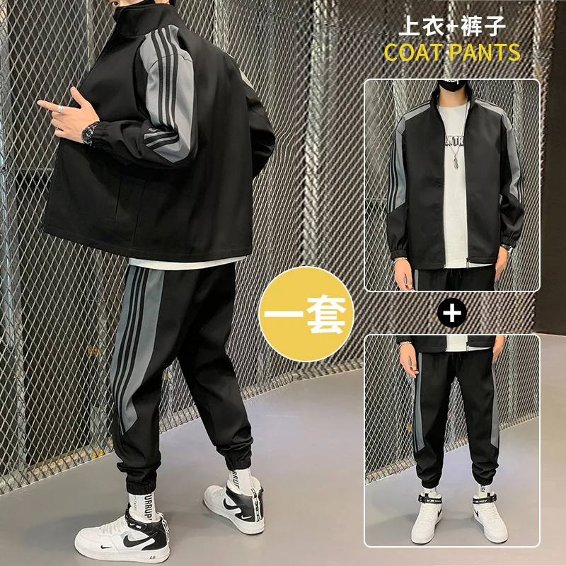 Hip-hop Suit Male Set Track Suits Sweatsuit Man Tracksuit Mens Set Pant Zipper Pockets Outwear 2PC Jacket+Pants Sets 2023 New