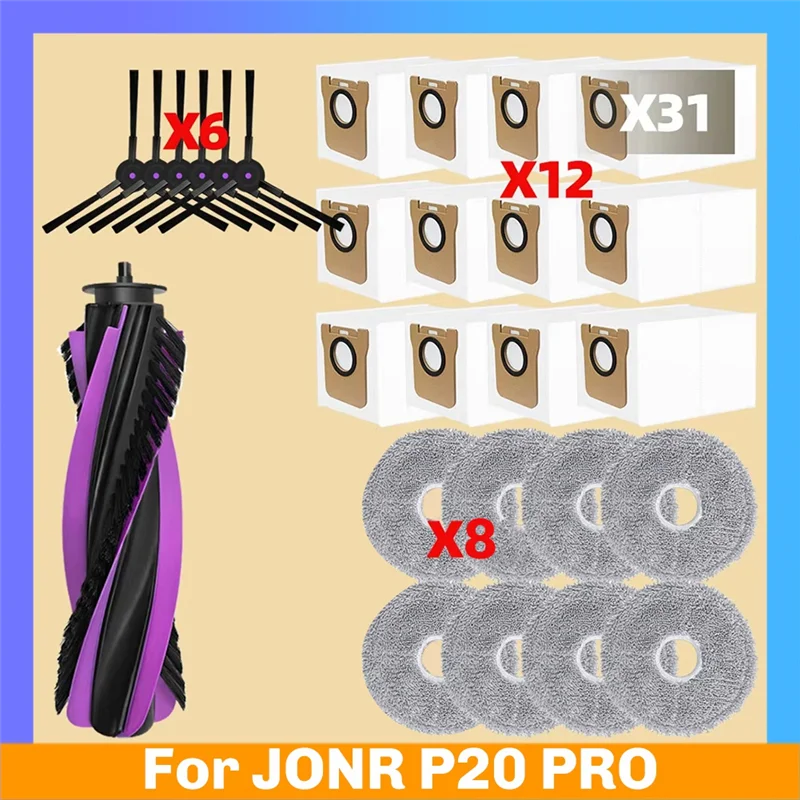 ABBK-สําหรับ JONR P20 PRO สูญญากาศอุปกรณ์เสริมชุดเปลี่ยนหลัก Roller แปรงด้านข้าง Mop ผ้าแผ่นถุงเก็บฝุ่น