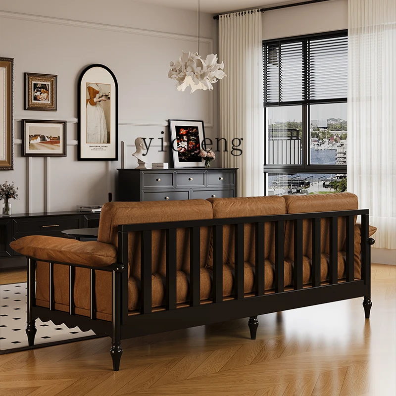 LX Sofa Living Room Small Apartment Vintage Four-Seater All Solid Wood Sofa