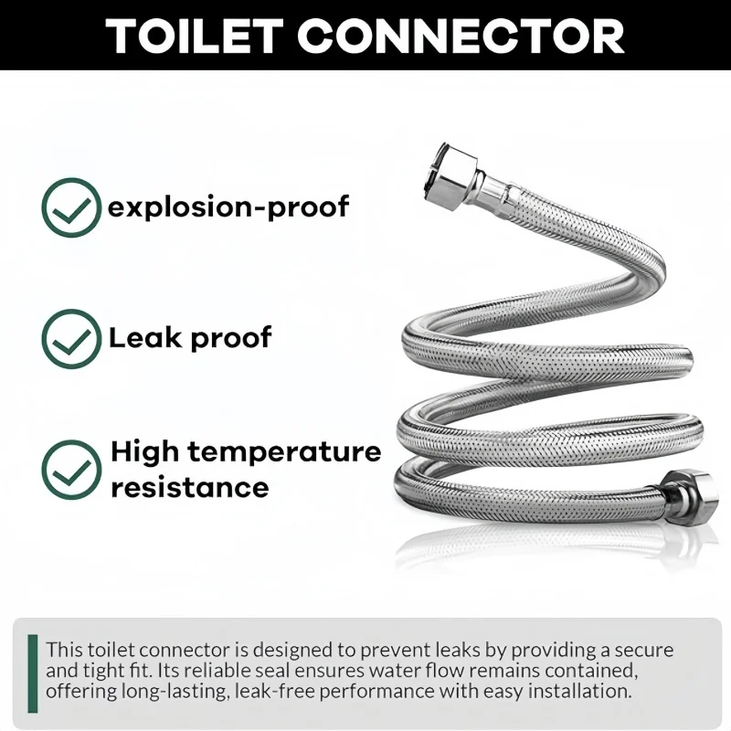Flexible stainless steel hose suitable for connecting and extending kitchen faucets, washbasin faucets, and bidet faucets.