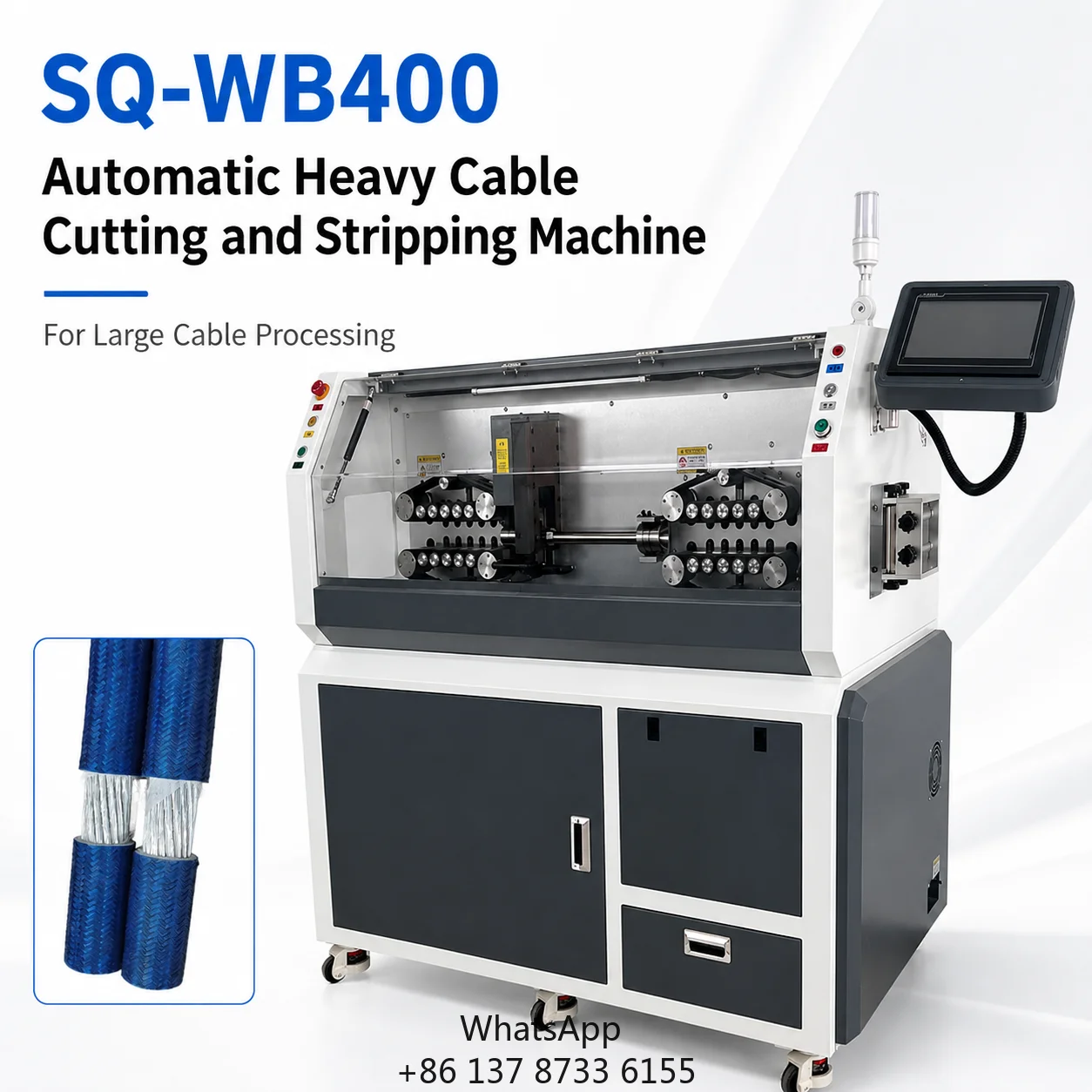 SQ-WB400 Heavy-Duty Cable Cutting Stripping Machine 35-400 Sq Mm 14-Wheel 10-inch Touchscreen PLC 3-Layer Stripping For Cable