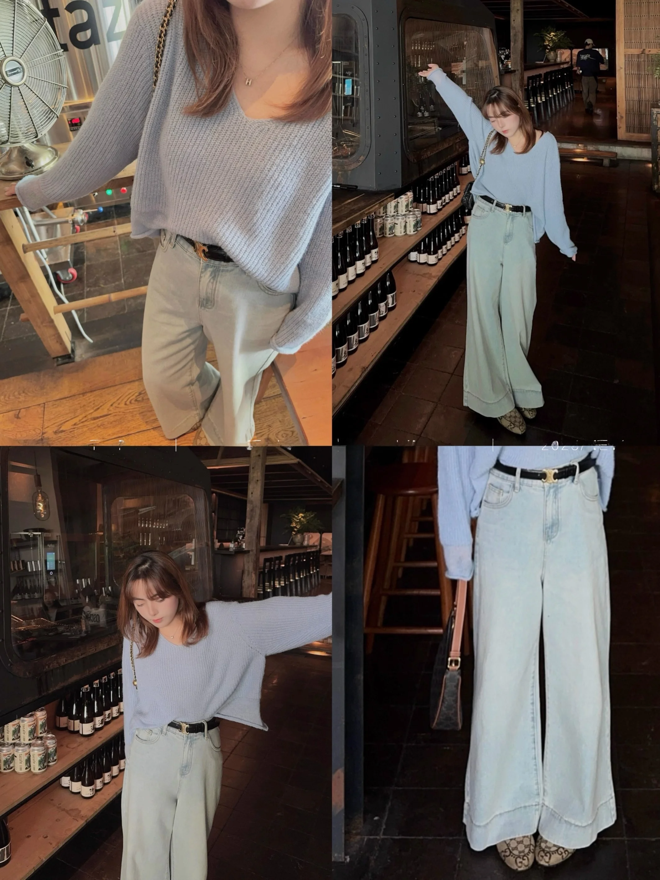 

Warm Cozy Blue Loose Fit Women's Knitwear Birdie Aoi Lazy Sle Gentle Feeling Wool Sweater V Ne Long Sve Autumn Top