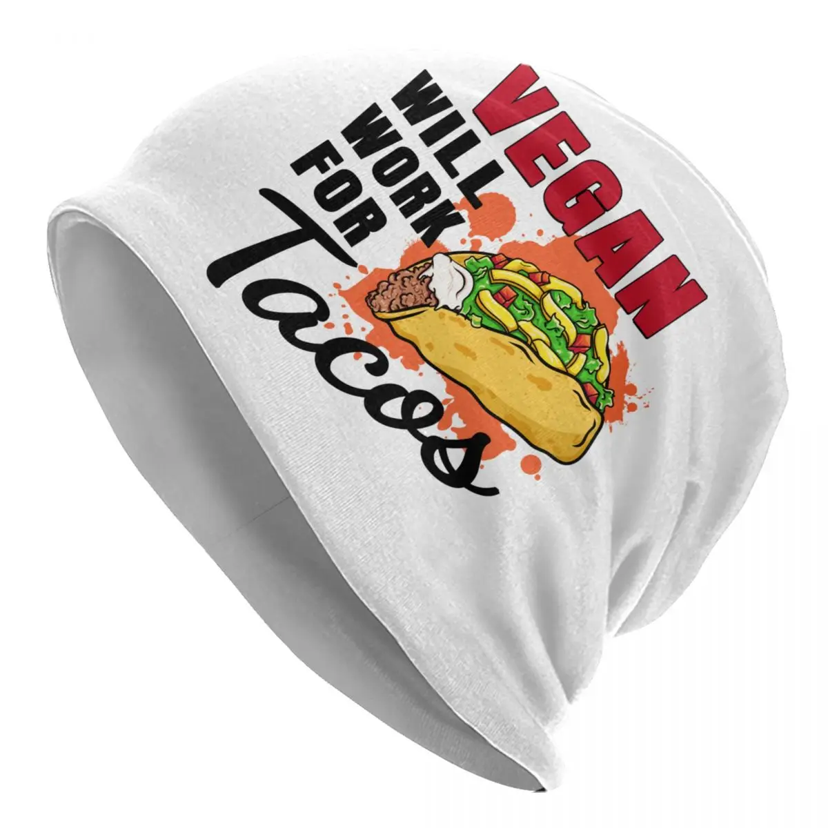 Gorro vegano personalizado que funciona con Tacos, gorro cálido de invierno para mujer, gorros tejidos, gorros veganismo para exteriores, gorros