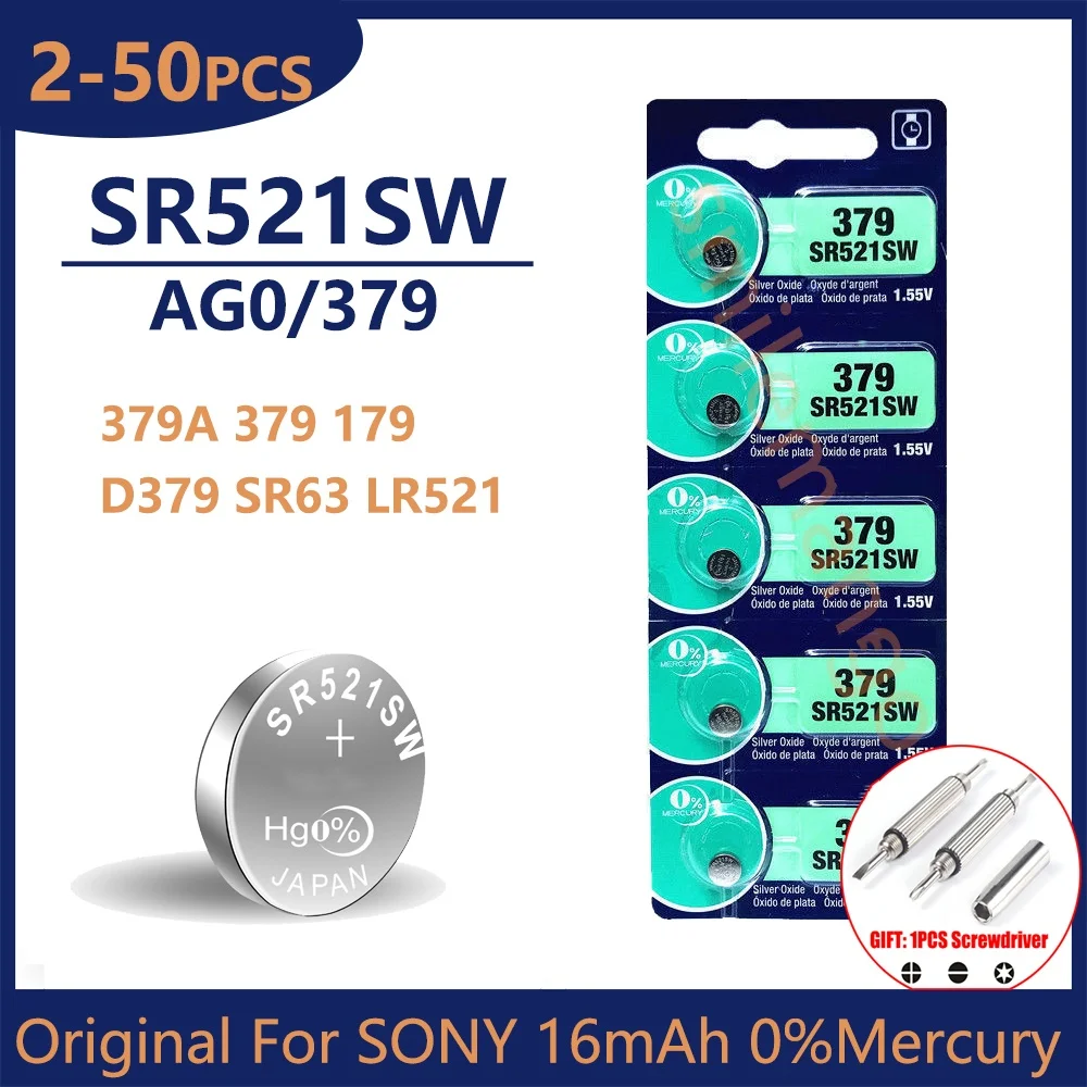 Oryginał dla SONY LR521 AG0 baterie guzikowe SR521SW 379A 379 179 D379 SR63 1.5V alkaliczna guzikowa ogniwa srebrna bateria OxideWatch