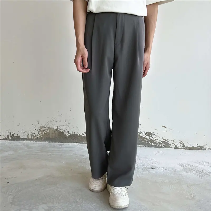 Grey Black Suit Pants Men Fashion Social Mens Dress Pants Korean Loose Straight Wide Leg Pants Mens Office Formal Trousers M-2XL