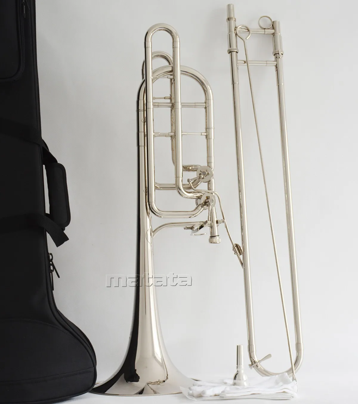 Fast Ship Silver Nickel-Plated Tuning Slide Double Rotor Bass Trombone in Bb/F, Eb/Bb/F, D