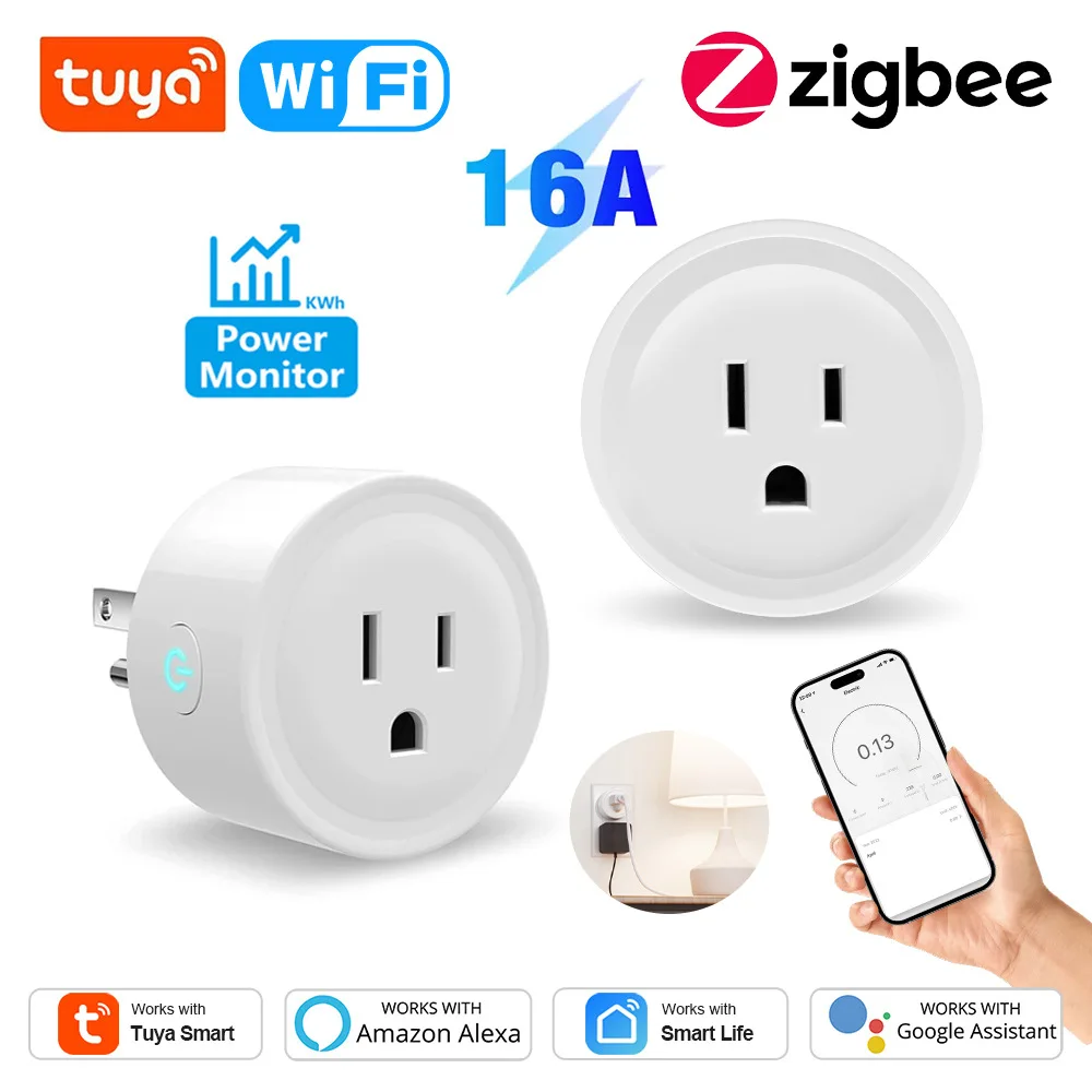 Power Universal Plug Tuya Smart Plug WiFi US Standard Zigbee Socket Scene Linkage Alexa Voice Control 16A Metering Receptacle