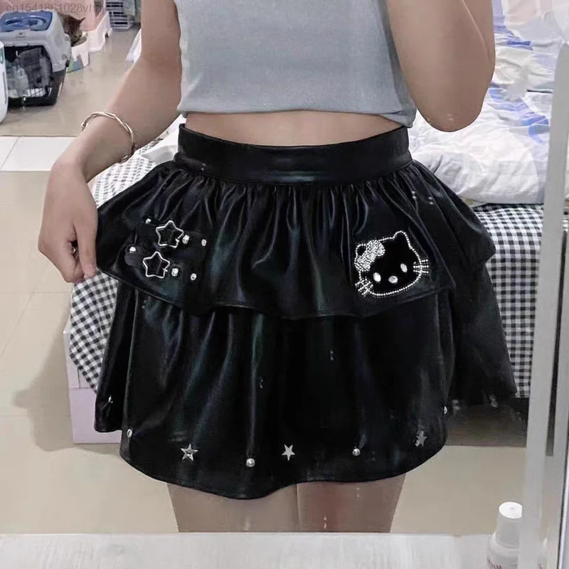 Sanrio Hello Kitty Aesthetic Skirts Star Girl Y2k Cute Y 2k Vintage Short Skirt Woman Clothes Balck White Gothic Mini Skirt Yk2