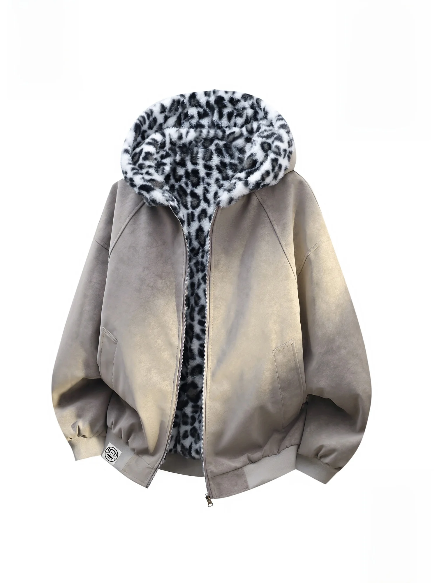 

PaulFrank Thiened Fce Lined Casual Men's Jaet Leopard Print Winter Coat Warm Loose Fit Polyester Fiber Zipper Closure