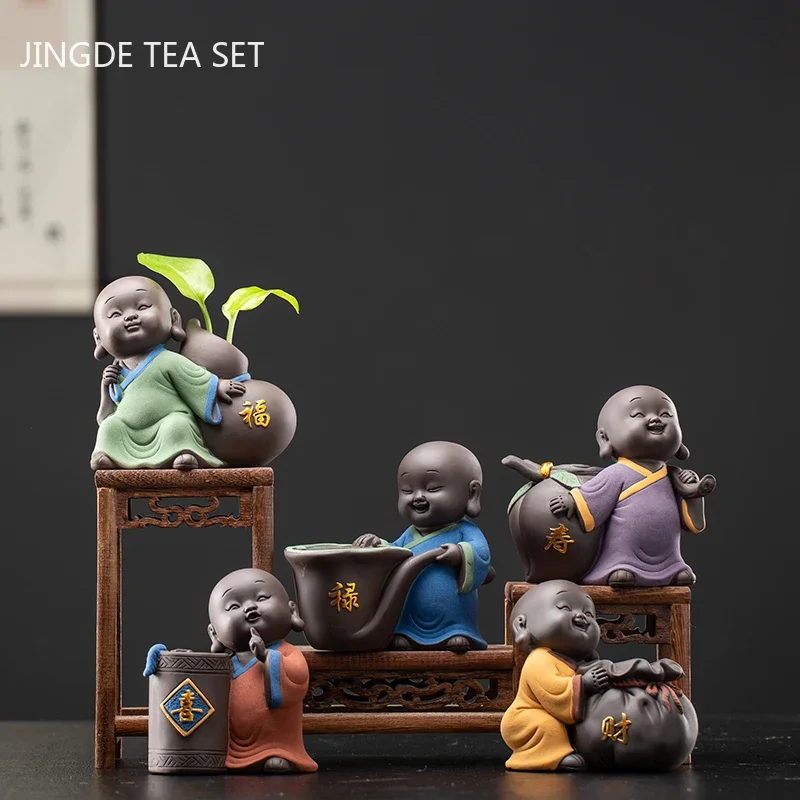 Chinese Yixing Purple Clay Tea Pet Ornament lovely Little monk Model Tea Ceremony Accessories Home Office Desktop Decor Crafts