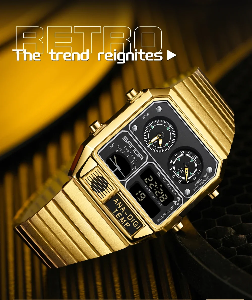 SANDA 3192 Quadratische elektronische Uhr für junge Männer, lässige multifunktionale Armbanduhr mit Thermometer, Stoppuhr, Chronograph – Detail 12