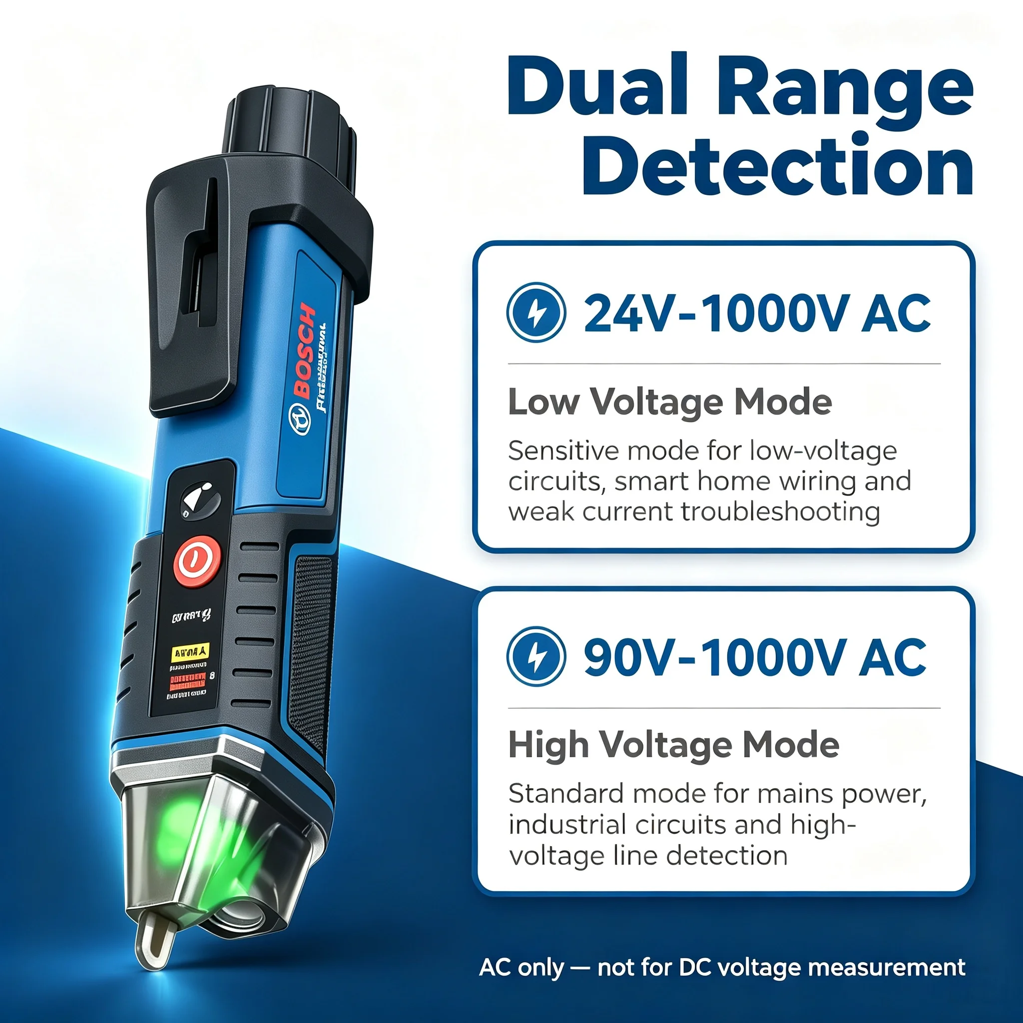 ‌BOSCH GVD 1000-17 Non-contact voltage tester Visual Voltage Detector - Non-contact Electrician Tool (Voltage Tester Pen)