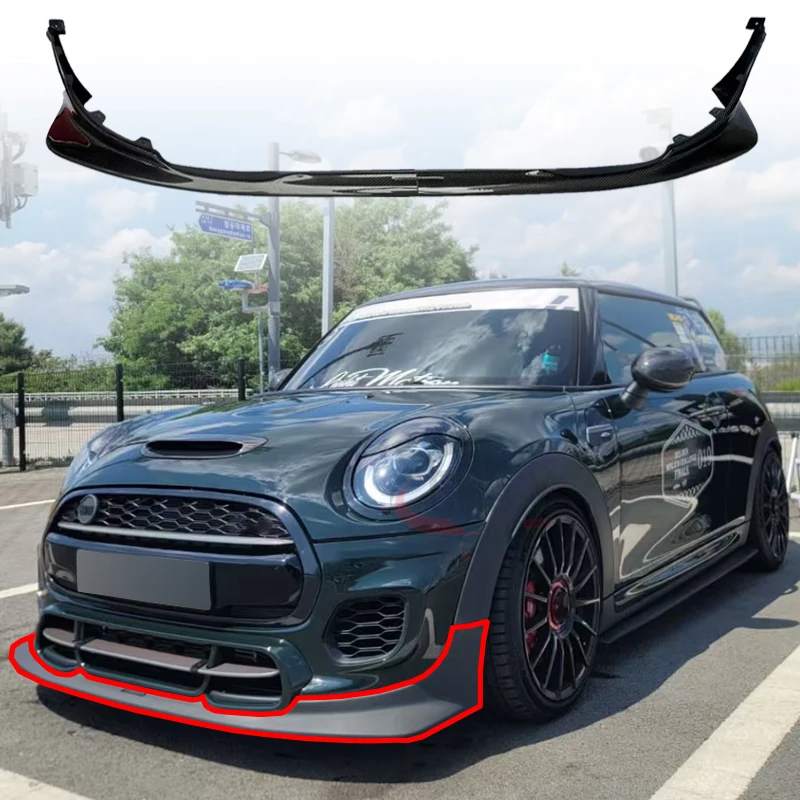 For F56 Mini Cooper S 2PCS DAG Car Body Kit Spoiler Duck Lip Guard Cover Carbon Front Bumper Lip Splitter (JCW Front Only)