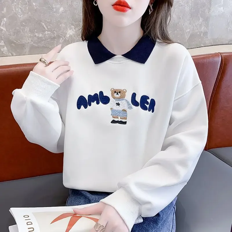 Women's Long Sleeve T-shirt Chic Hong Kong Style Petite Design Sensibility Fit Lazy Two-piece Illusion Sweatshirt Top Trendy