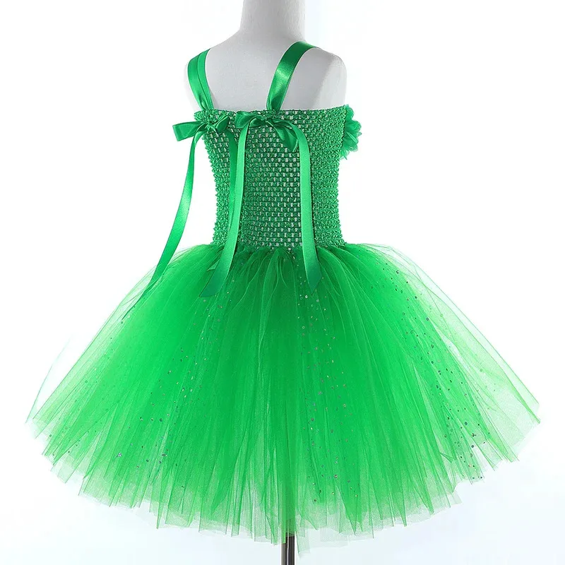 AD1 Grüne Blumen-Fee-Prinzessin-Kostüme für Mädchen, glitzerndes Ballett-Tutu-Kleid für Kinder, Weihnachten, Halloween-Outfit mit Flügeln, Mag5@rD~