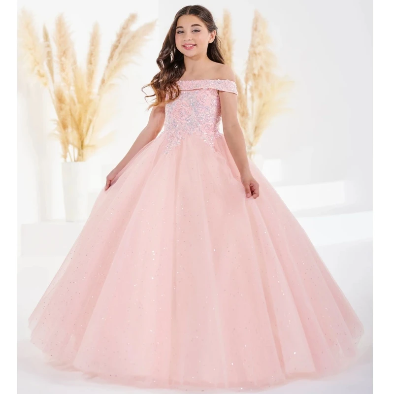 Flower Girl Dresses Light Pink Tulle Sequin Appliques Sleeveless For Wedding Birthday Party Banquet Holy Communion Gowns