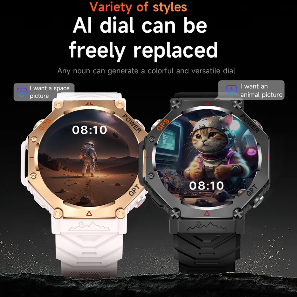 DAORKOW 2025 ChatGPT AI Assistant GPS Smartwatch 5ATM مقاوم للماء بوصلة بلوتوث دعوة في الهواء الطلق ساعة ذكية للرجال والنساء