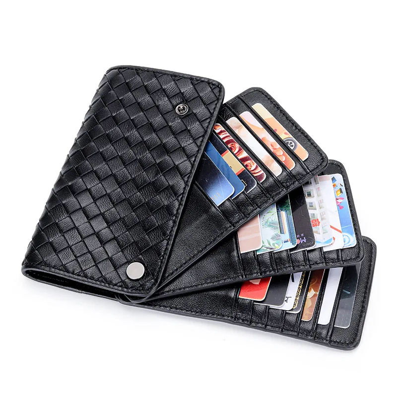 Card Bag Men's and Women's Three-page Woven SheepskinSleeve Large Capacity 42-slot Leather Business Card Holder Credit Card Case