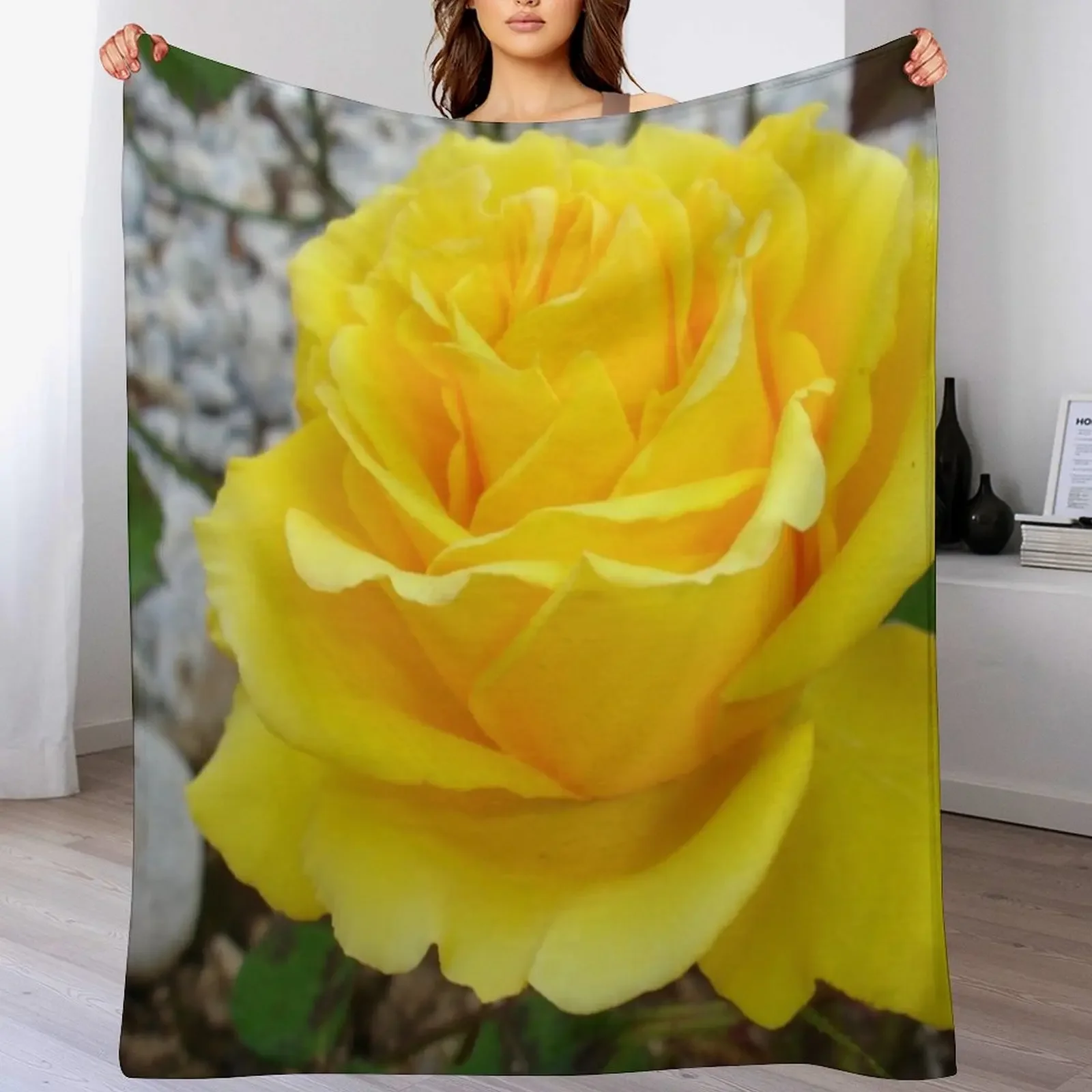 

Beautiful Yellow Rose with Natural Garden Background Throw Blanket Machine Washable Soft Warm Blanket
