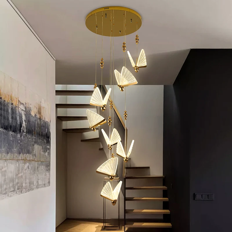 Chandeliers Staircase Butterfly Acrylic Ceiling Lamp Creative Modern Pendant Lights Living Room Chandelier Hanging Ceiling Lamp