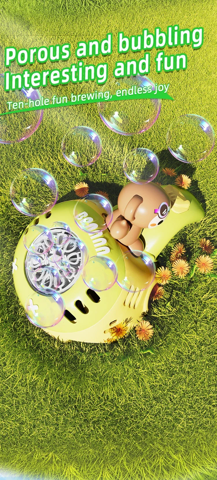 ماكينة نفخ الفقاعات المدفوعة يدويًا، لطيفة وممتعة ومحمولة مع ألعاب فقاعات الحيوانات الكهربائية المضادة للانزلاق