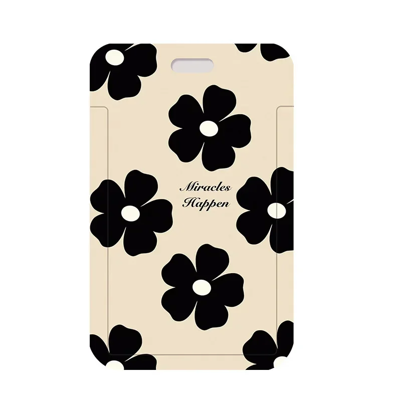 Simple Fresh Flower Student Bus Card Access Protection Card Holder ABS Plastic Card Holder Neck Lanyard