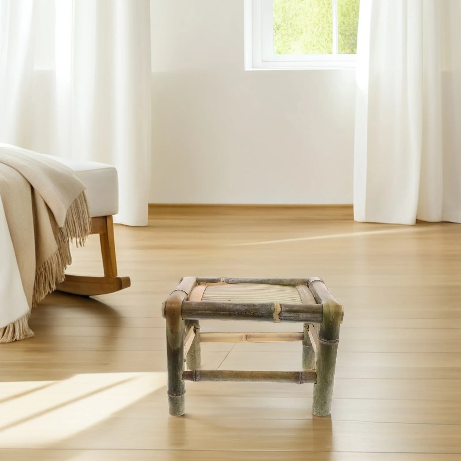 

Bamboo Dining Stool Traditional Handmade Small Low Stools for Indoor Outdoor Balcony Garden Home Use Rustic Bamboo Chair Seat