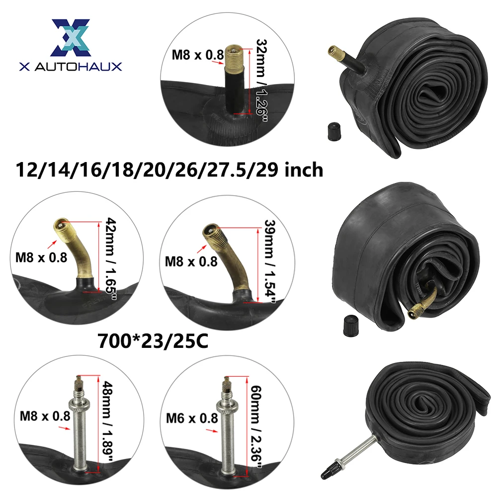 X Autohaux-Chambre à air en caoutchouc pour vélo, pneus Schrader, largeur 1.75/2.215 pouces, 12 14 16 18 20 26 pouces