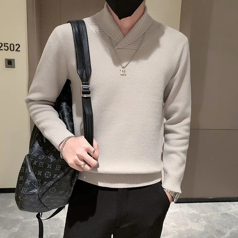 

2023 Men High Quality Casual Knit Sweaters/Male Slim Fit Solid Color V-neck Pullover Man Sweaters S-3XL