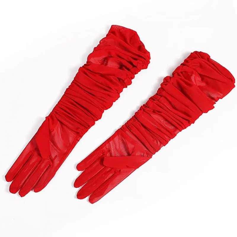 Women's Sexy Solid Transparent Elasticity Mesh Tulle 70cm Extra Long Gloves Opera Halloween Costume Cosplay Party Dance Gloves