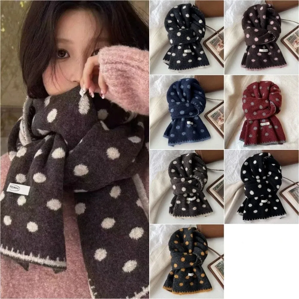 Soft Korean Style Knitted Scarf Dot Pattern Double-Sided Women's Scarf Neck Protection Polka Dot Scarf Winter